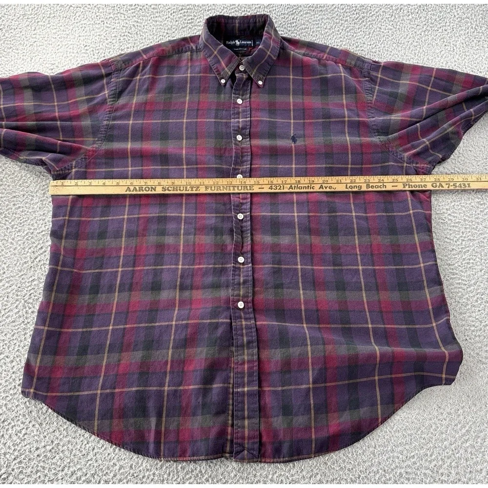 Vintage Polo Ralph Lauren Shirt Mens XL‎ Preppy Classic Fit Purple Plaid